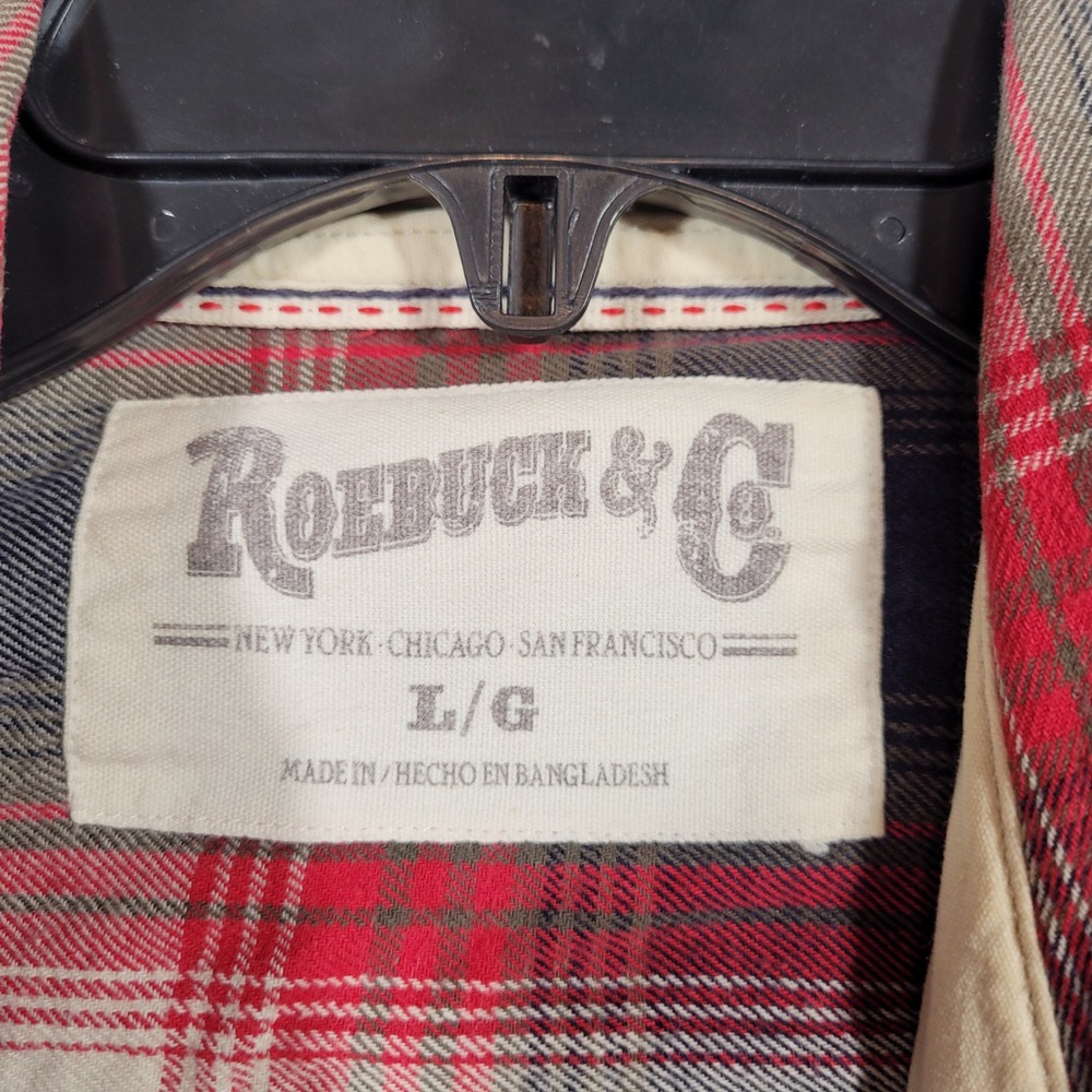 Roebuck & Co Flannel Shirt Mens Large Red Plaid Cotton Long Sleeve Button Down - Picture 5 of 7